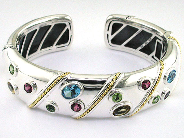 EFFY 925 EFFY 925 STERLING SILVER/18K YELLOW GOLD BLUE TOPAZ,CITRINE,PINK TOURMALINE,PERIDOT BANGLE