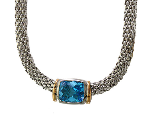 EFFY 925 18K YELLOW GOLD/SILVER BLUE TOPAZ NECKLACE