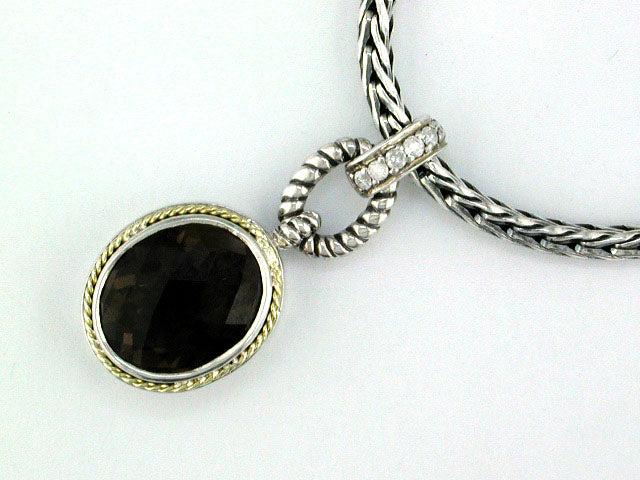 EFFY 925 18K YELLOW GOLD/SILVER DIAMOND and SMOKY QUARTZ NECKLACE