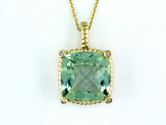 EFFY 14K YELLOW GOLD DIAMOND,GREEN AMETHYST PENDANT