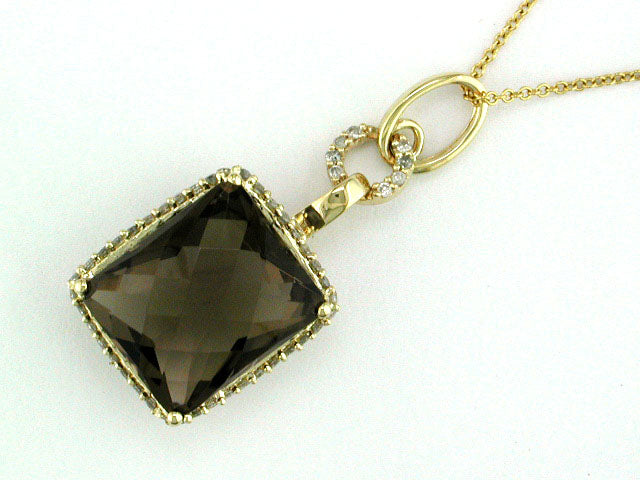 EFFY 14K YELLOW GOLD DIAMOND and SMOKY QUARTZ PENDANT