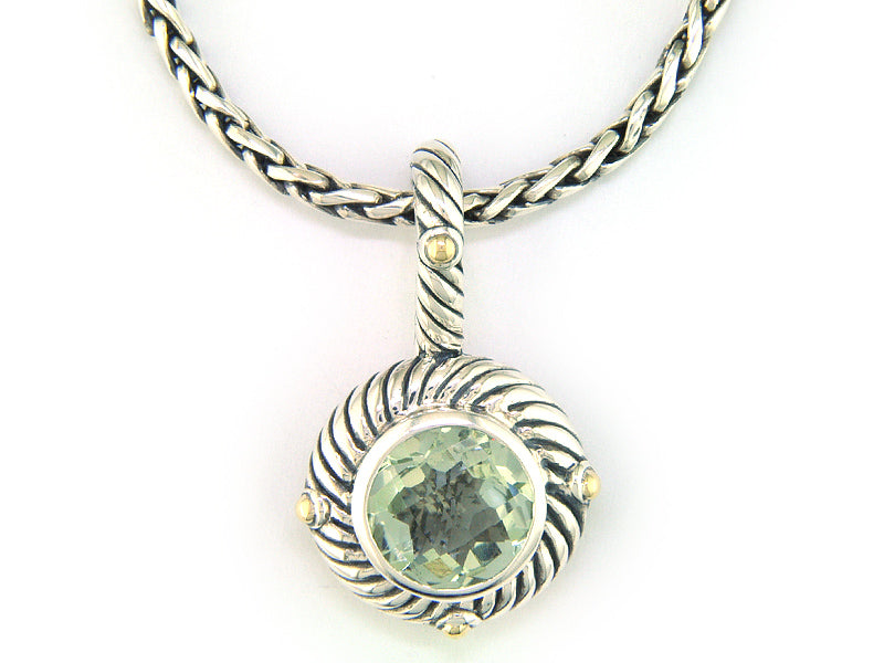 EFFY 925 18K YELLOW GOLD/SILVER GREEN AMETHYST PENDANT