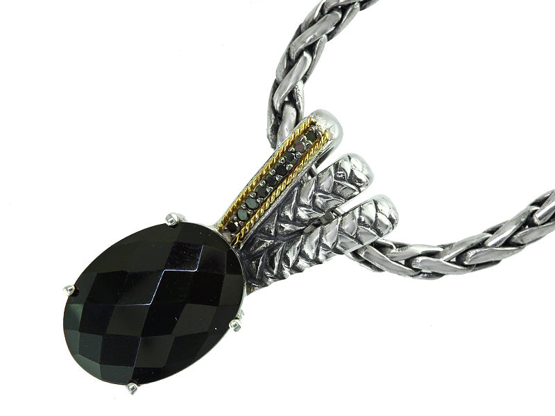 EFFY 925 18K YELLOW GOLD/SILVER DIAMOND and ONYX PENDANT