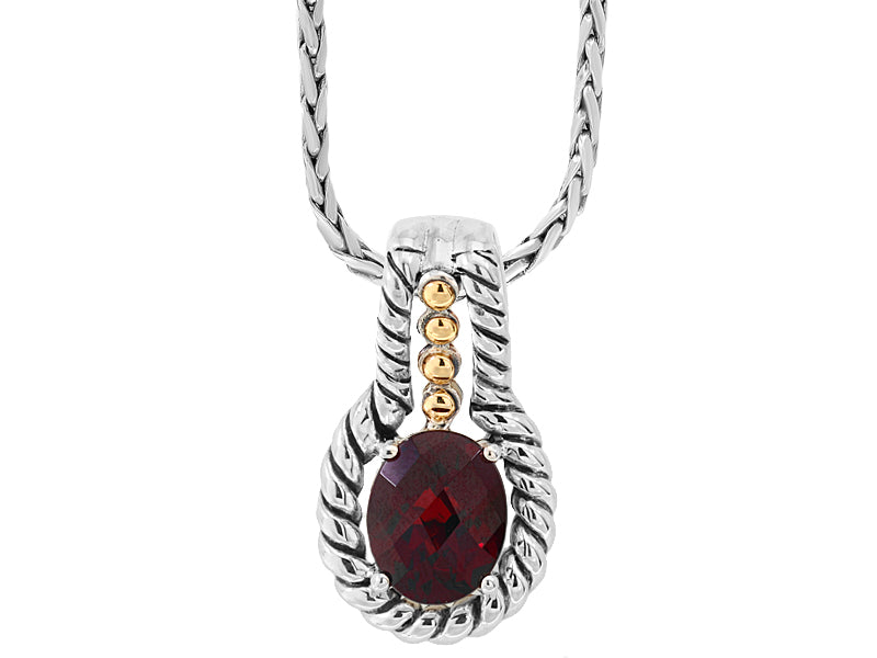 EFFY 925 18K YELLOW GOLD/SILVER GARNET PENDANT