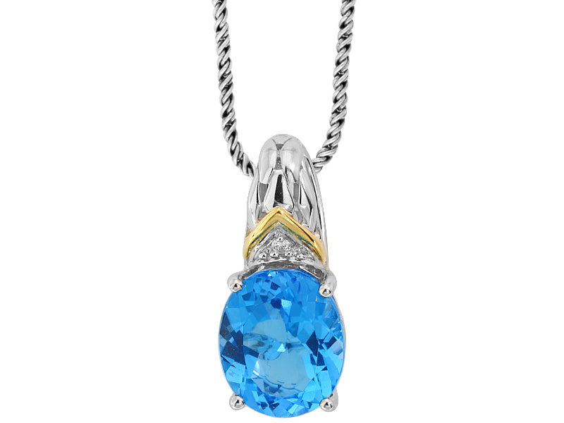 EFFY 925 18K YELLOW GOLD/SILVER DIAMOND and BLUE TOPAZ PENDANT