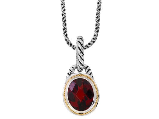 EFFY 925 18K YELLOW GOLD/SILVER GARNET PENDANT