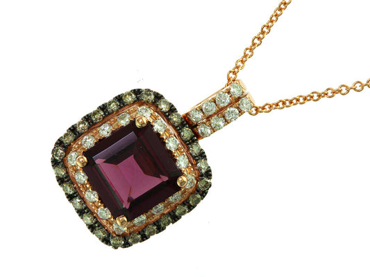 EFFY 14K ROSE GOLD DIAMOND, BROWN DIAMOND and RHODOLITE PENDANT