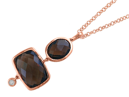 EFFY 14K ROSE GOLD DIAMOND and SMOKY QUARTZ PENDANT