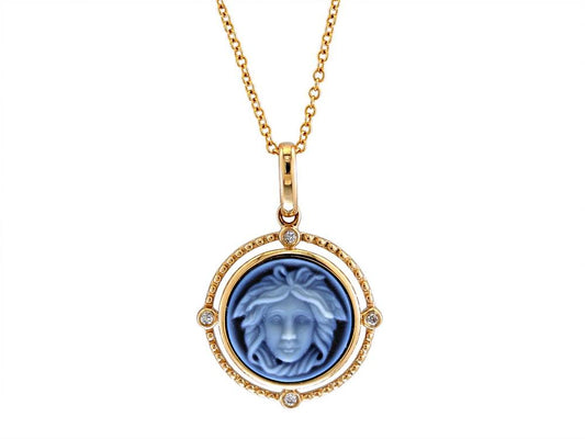 EFFY 14K YELLOW GOLD DIAMOND,AGATE CAMEO PENDANT