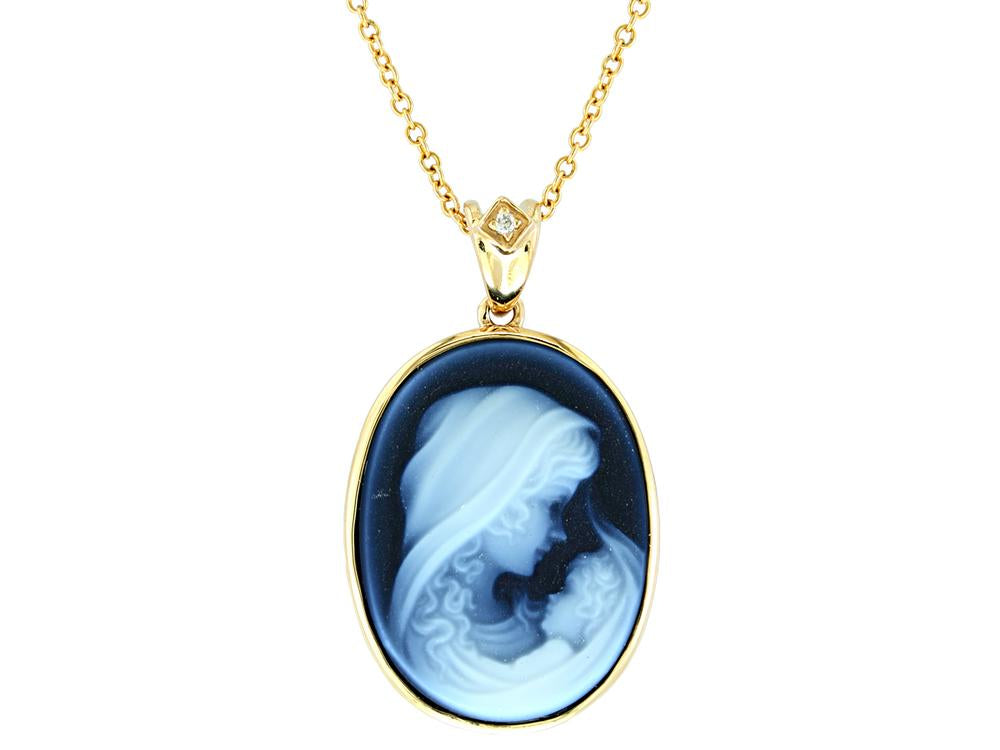 EFFY 14K YELLOW GOLD DIAMOND,AGATE CAMEO PENDANT