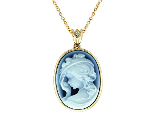 EFFY 14K YELLOW GOLD DIAMOND,AGATE CAMEO PENDANT