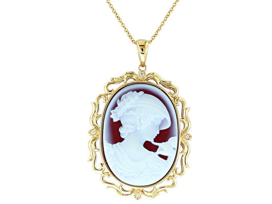 EFFY 14K YELLOW GOLD DIAMOND,AGATE CAMEO PENDANT