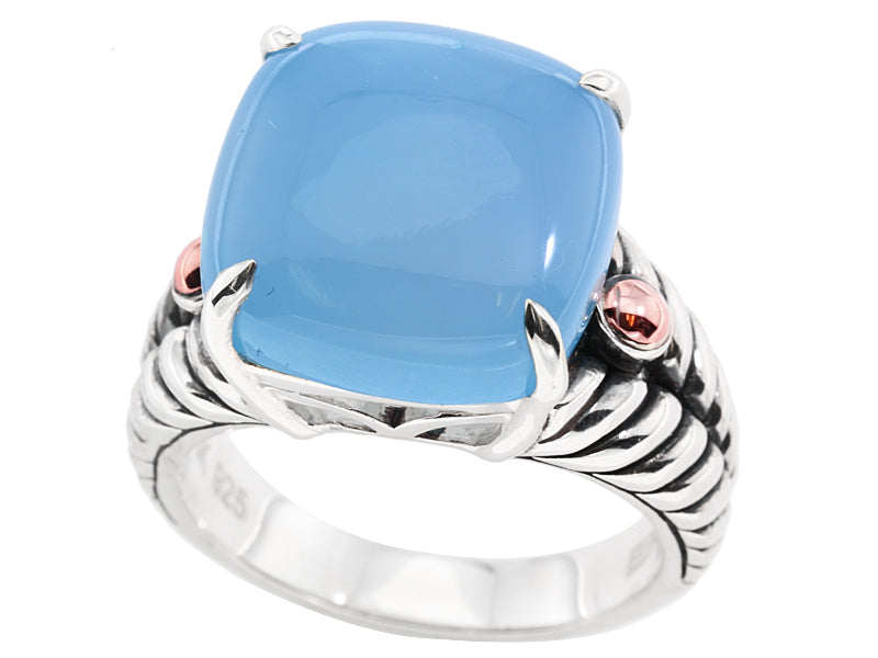 EFFY 925 18K YELLOW GOLD/SILVER BLUE CHAL. RING