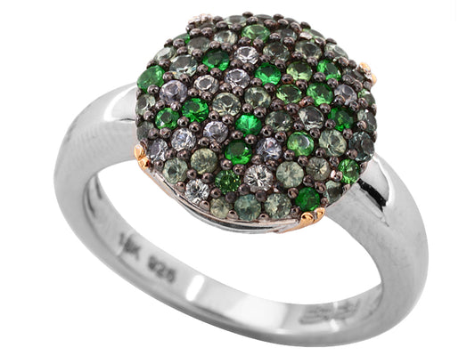 EFFY 925 EFFY 925 STERLING SILVER/18K YELLOW GOLD GREEN SAPPHIRE,TSAVORITE RING