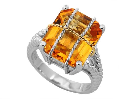 EFFY 925 18K YELLOW GOLD/SILVER CITRINE RING