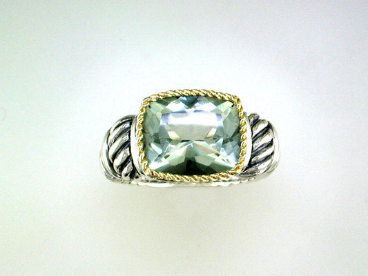 EFFY 925 18K YELLOW GOLD/SILVER GREEN AMETHYST RING