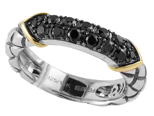 EFFY 925 14K YELLOW GOLD/SILVER BLACK DIAMOND RING