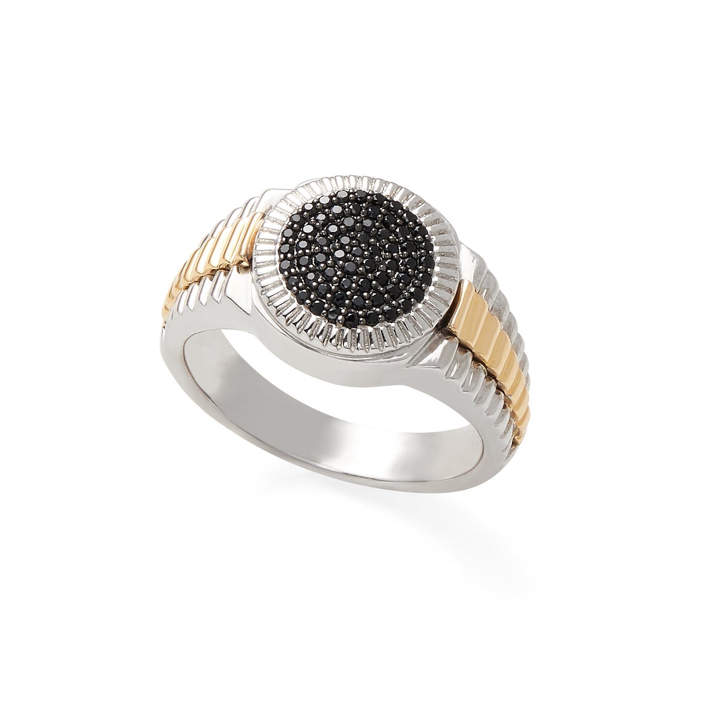 Effy 925 Sterling Silver/14K Yellow Gold Black Sapphire Ring