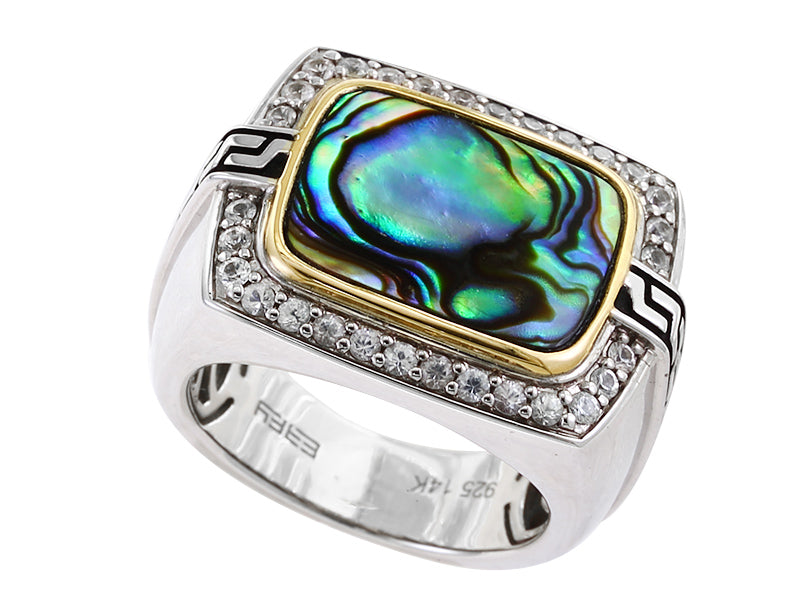 EFFY 925 EFFY 925 STERLING SILVER/14K YELLOW GOLD ABALONE,WHITE SAPPHIRE RING