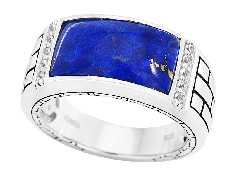 EFFY 925 EFFY 925 STERLING SILVER LAPIS LAZULI,WHITE SAPPHIRE RING