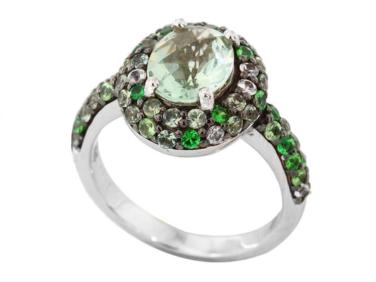 EFFY 925 STERLING SILVER GREEN AMETHYST,GREEN SAPPHIRE,TSAVORITE RING