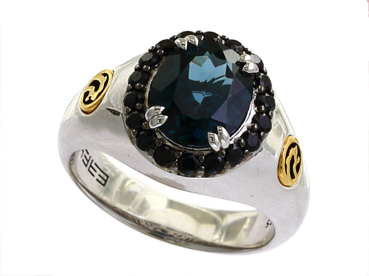 EFFY 925 EFFY 925 STERLING SILVER LONDON BLUE TOPAZ,BLACK SPINEL RING