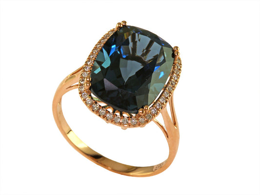 EFFY 14K ROSE GOLD DIAMOND AND LONDON BLUE TOPAZ RING