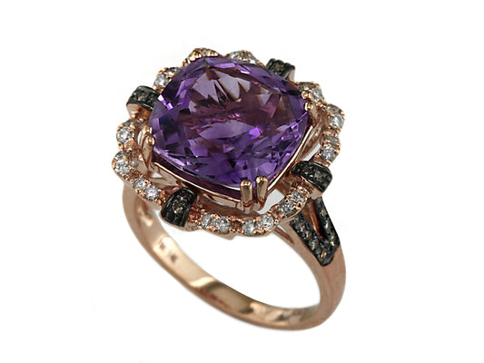 EFFY 14K ROSE GOLD DIAMOND, BROWN DIAMOND AND AMETHYST RING