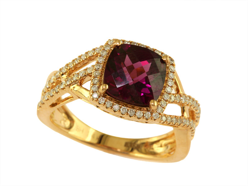 EFFY 14K ROSE GOLD DIAMOND and RHODOLITE RING