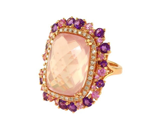 EFFY 14K ROSE GOLD DIAMOND,AMETHYST,PINK(ROSE) QUARTZ,PINK SAPPHIRE RING