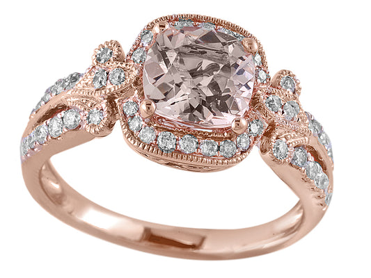 EFFY 14K ROSE GOLD DIAMOND,MORGANITE RING