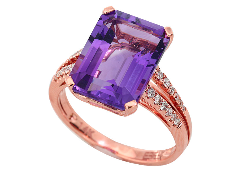 EFFY 14K ROSE GOLD DIAMOND and AMETHYST RING