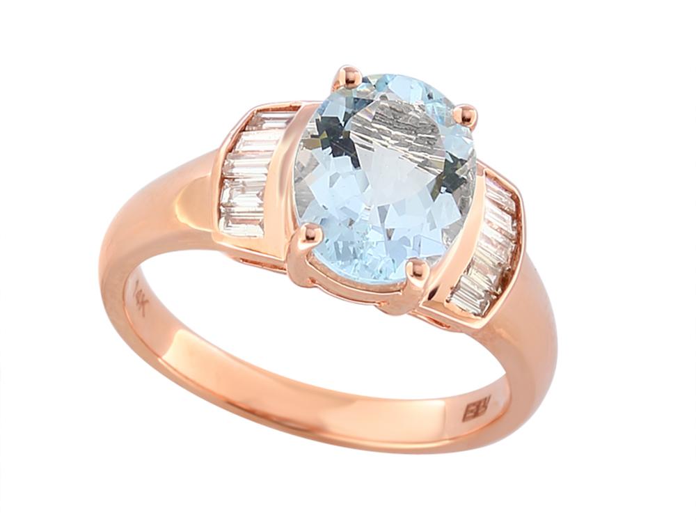 EFFY 14K ROSE GOLD DIAMOND,AQUAMARINE RING