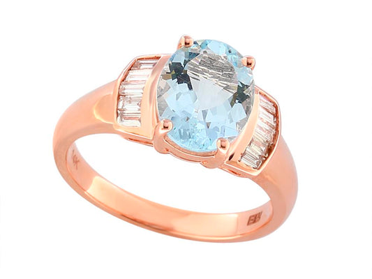 EFFY 14K ROSE GOLD DIAMOND,AQUAMARINE RING