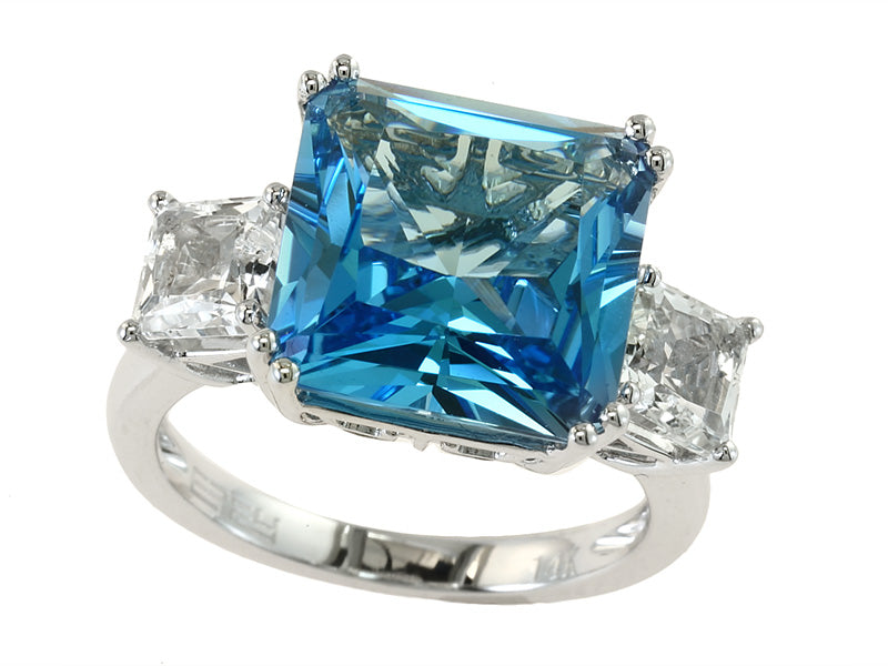 EFFY 14K WHITE GOLD BLUE TOPAZ,WHITE TOPAZ RING