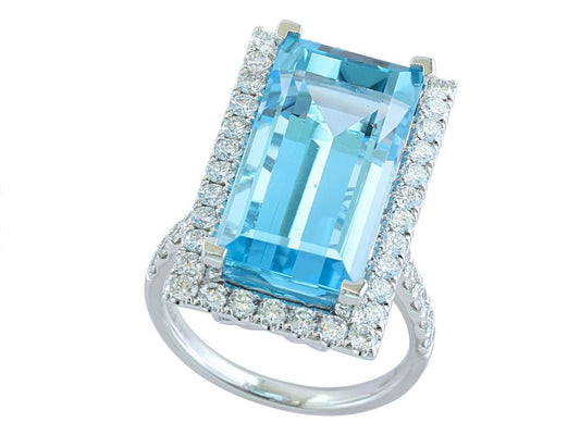 EFFY 14K WHITE GOLD DIAMOND,BLUE TOPAZ RING