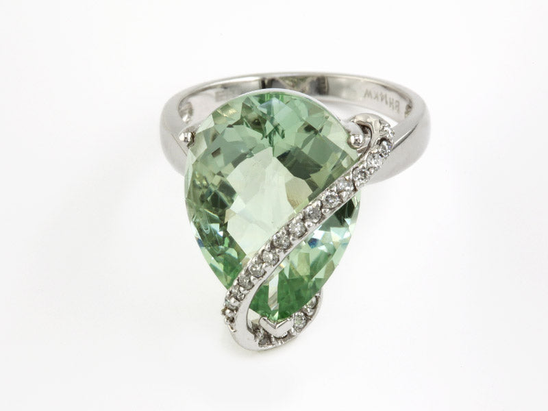 EFFY 14K WHITE GOLD DIAMOND and GREEN AMETHYST RING