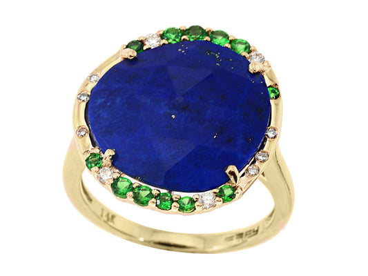 EFFY 14K YELLOW GOLD DIAMOND,LAPIS LAZULI,TSAVORITE RING