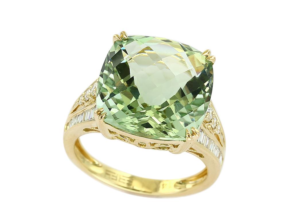 EFFY 14K YELLOW GOLD DIAMOND,GREEN AMETHYST RING