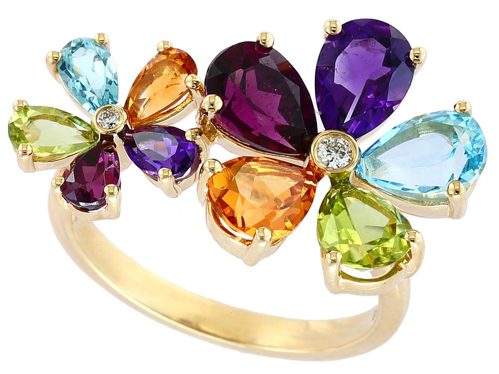 EFFY 14K YELLOW GOLD DIAMOND,AMETHYST,BLUE TOPAZ,CITRINE,RHODOLITE,PERIDOT RING