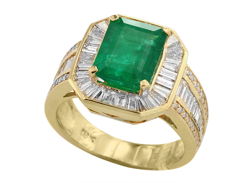 EFFY 18K YELLOW GOLD DIAMOND,NATURAL EMERALD RING