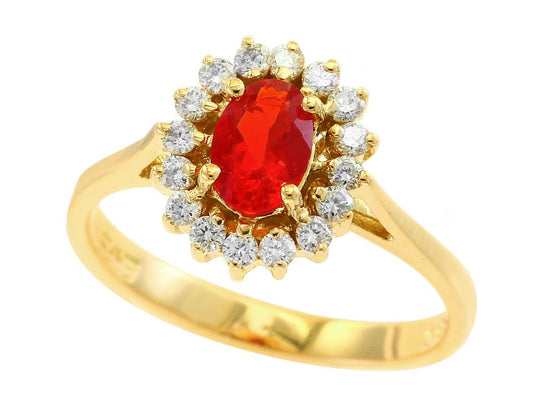 EFFY 18K YELLOW GOLD DIAMOND,FIRE OPAL RING