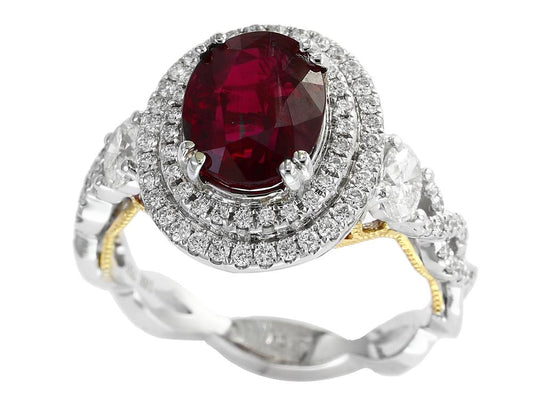 EFFY 18K WHITE and YELLOW GOLD DIAMOND,NATURAL YELLOW DIAMOND,NATURAL RUBY RING