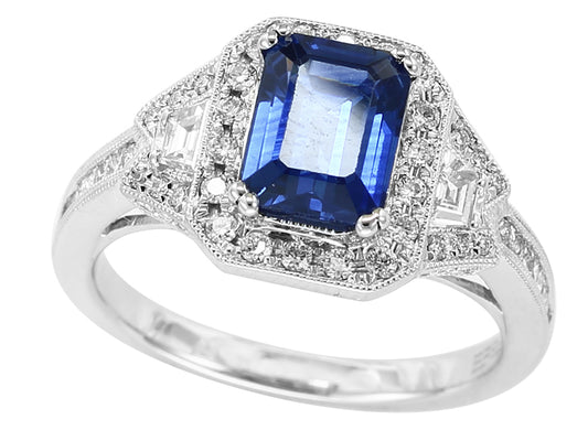 EFFY 18K WHITE GOLD DIAMOND,NATURAL SAPPHIRE RING