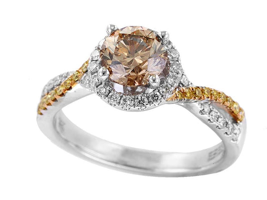 EFFY 14K WHITE and YELLOW GOLD DIAMOND,ESPRESSO DIAMOND,NATURAL YELLOW DIAMOND,,BROWN DIAMOND RING