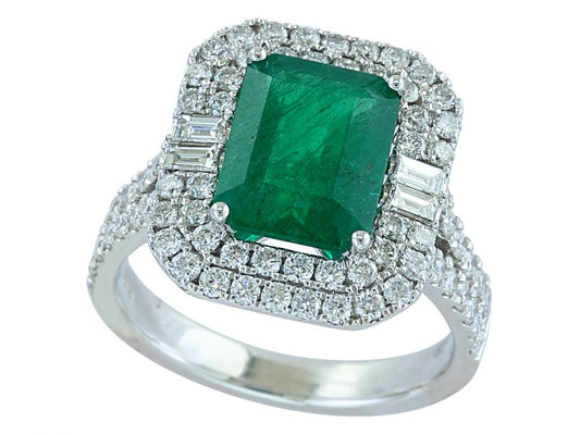 EFFY 18K WHITE GOLD NATURAL EMERALD RING