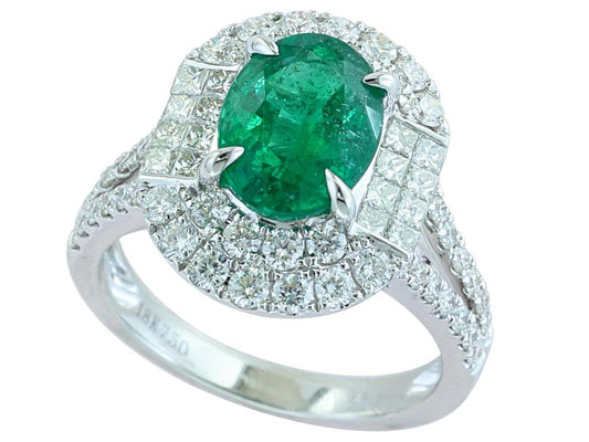 EFFY 18K WHITE GOLD NATURAL EMERALD RING