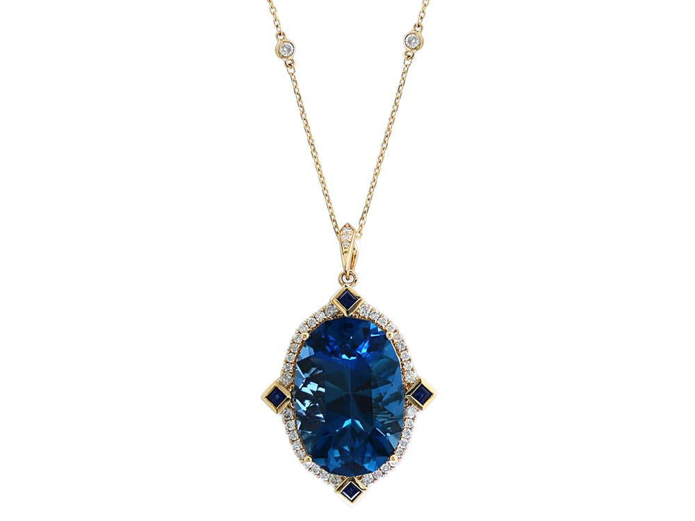 EFFY 14K YELLOW GOLD ,DIA/SAPPH/L.B. TOPAZ PENDANT