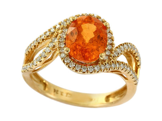 EFFY 14K YELLOW GOLD , DIAMOND AND MANDARIN GARNET RING