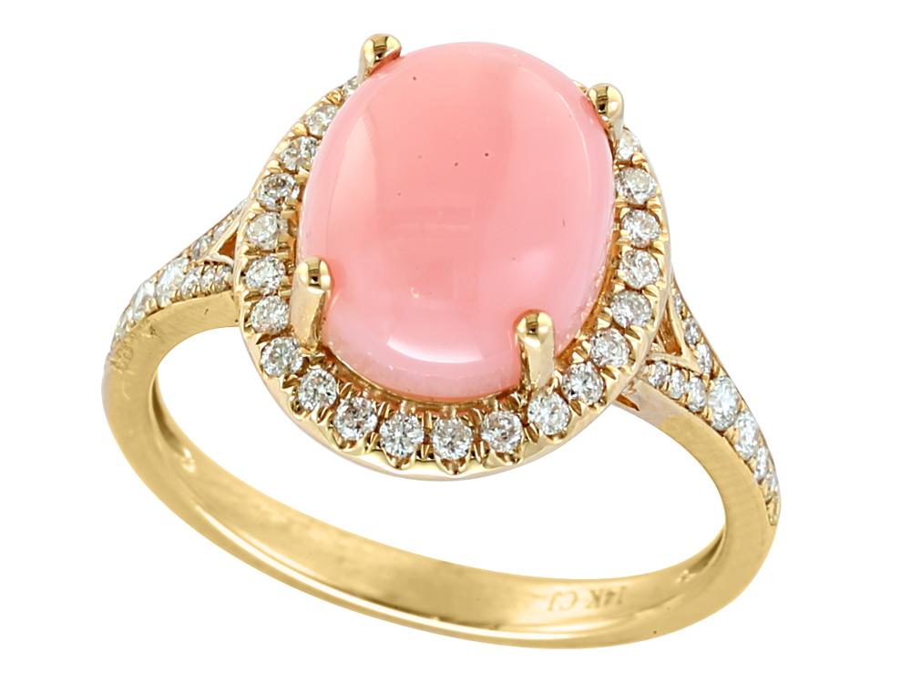 EFFY 14K YELLOW GOLD  CORAL AND DIAMOND RING